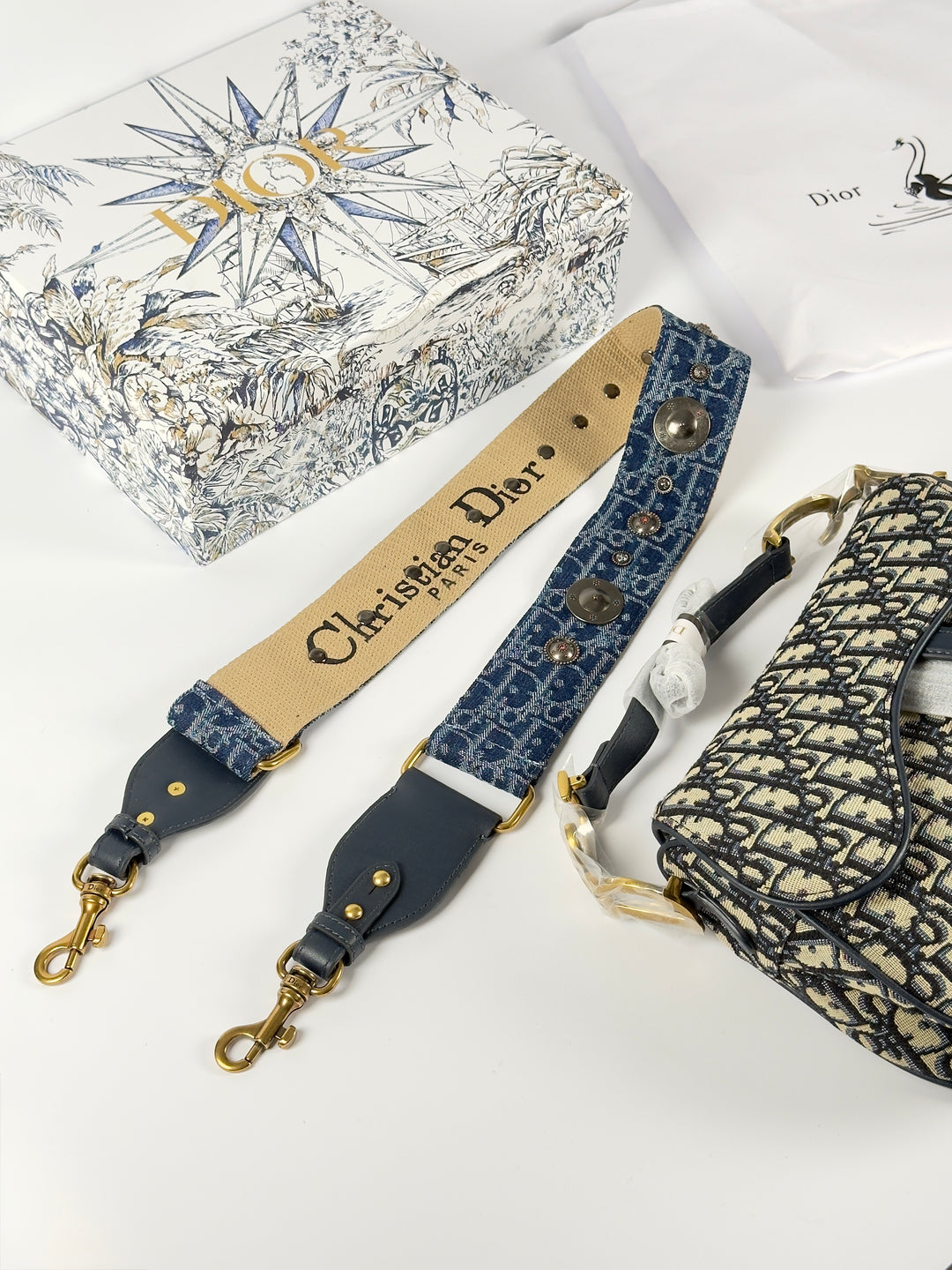 Saddle Bag with Strap Blue Dior Oblique Jacquard