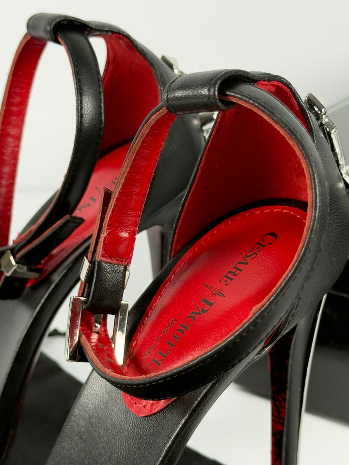 Cesare Paciotti Silver Dagger Heels Opened