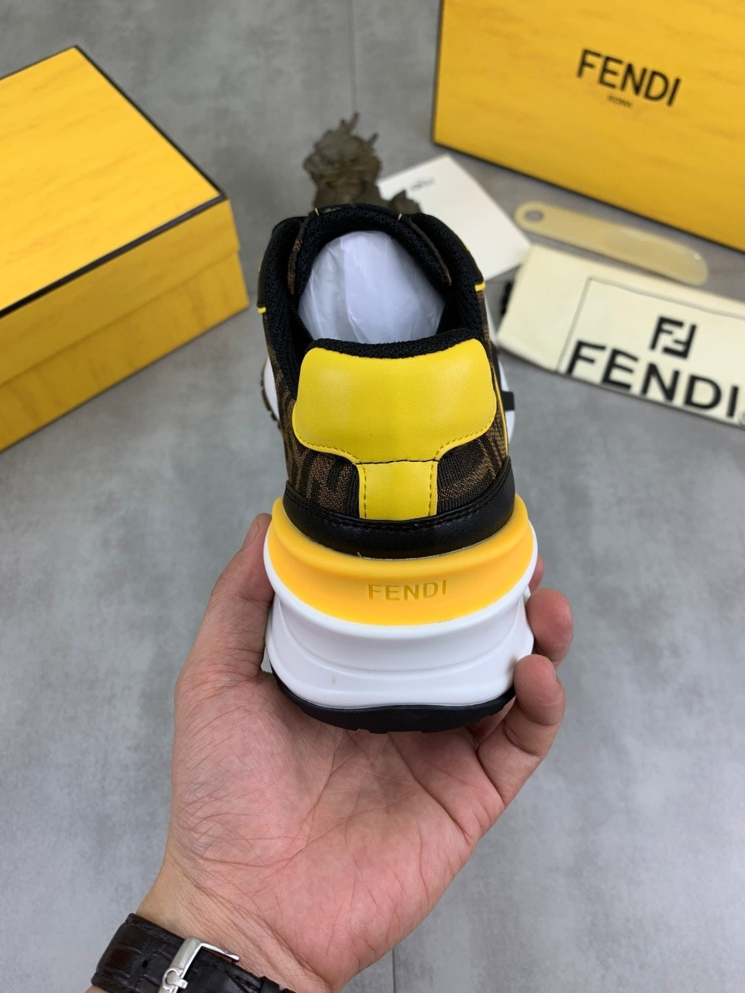 Fendi White/Yellow Sneakers
