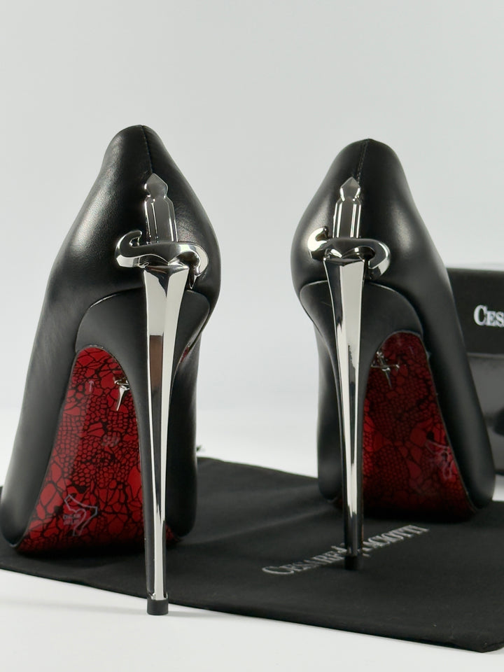 Cesare Paciotti Silver Dagger Heels Closed