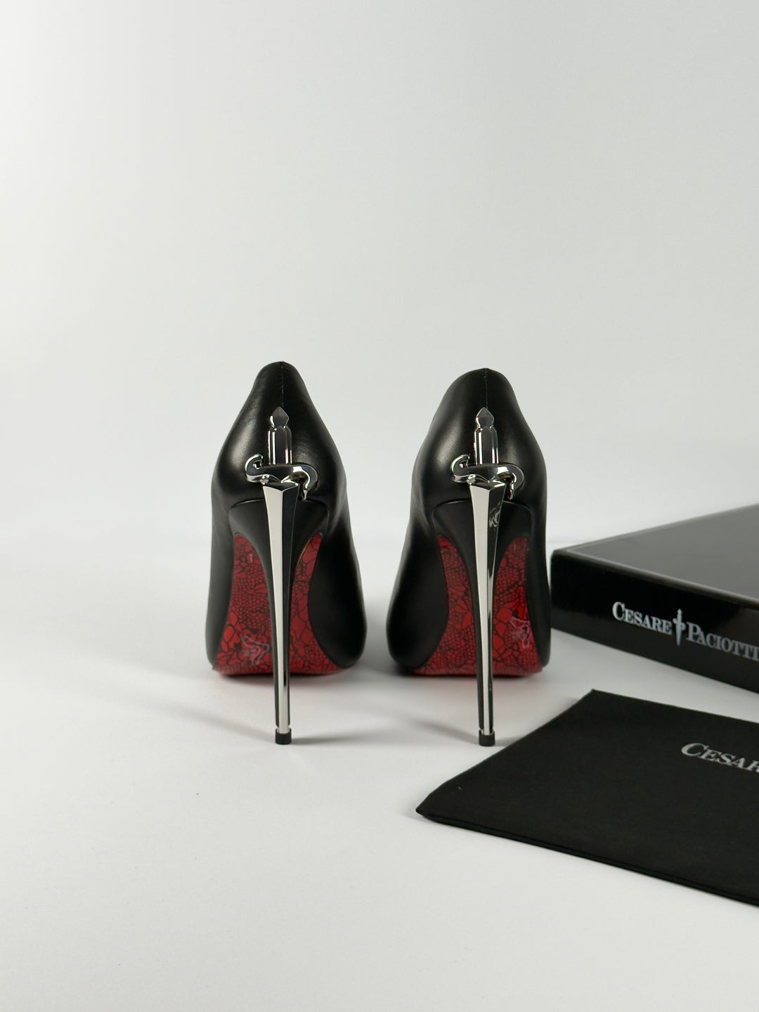 Cesare Paciotti Silver Dagger Heels Closed