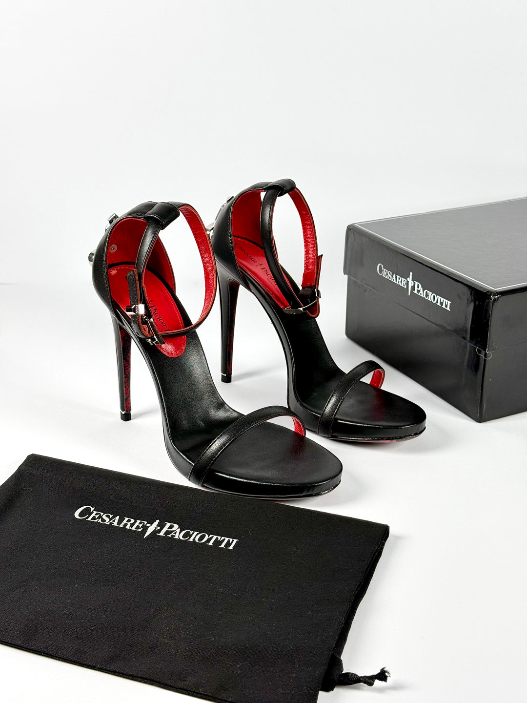 Cesare Paciotti Silver Dagger Heels Opened