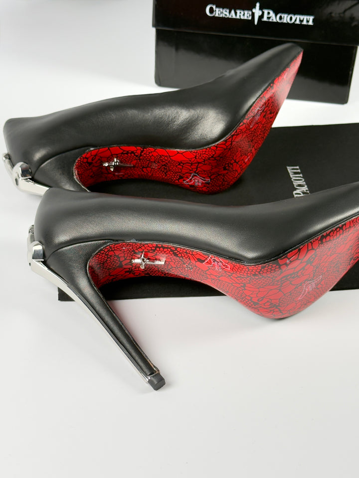 Cesare Paciotti Silver Dagger Heels Closed