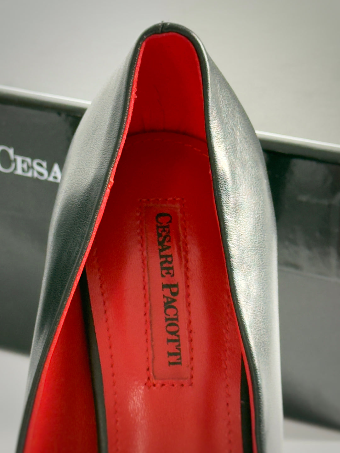 Cesare Paciotti Silver Dagger Heels Closed