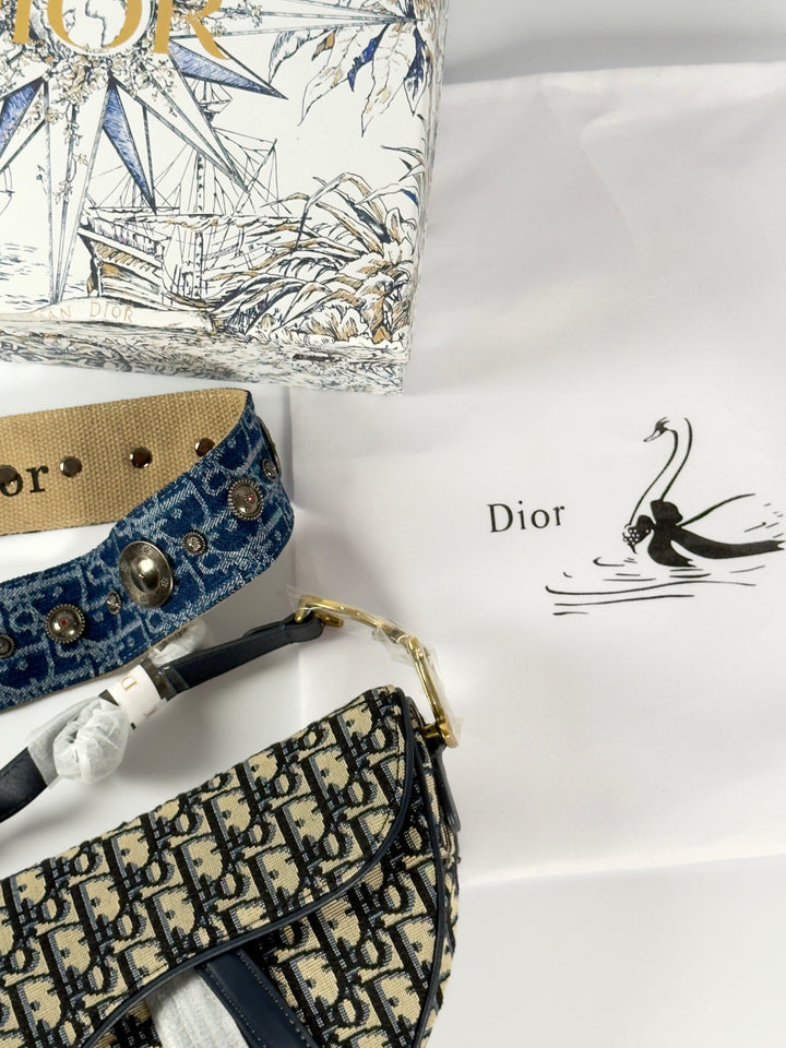 Saddle Bag with Strap Blue Dior Oblique Jacquard