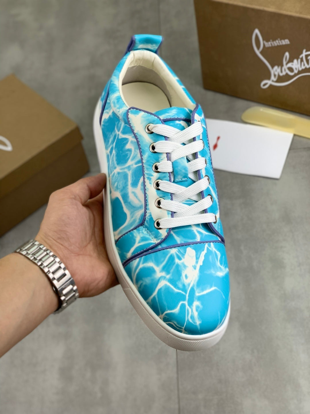 Christian Louboutin Louis Junior Blue Satin