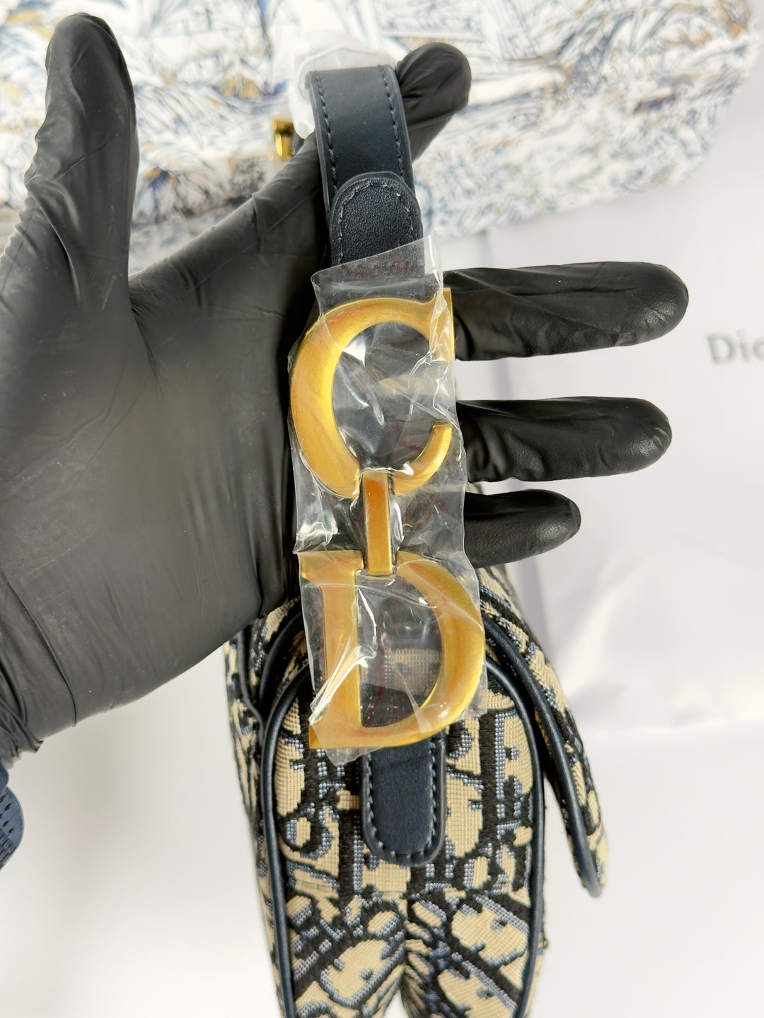 Saddle Bag with Strap Blue Dior Oblique Jacquard