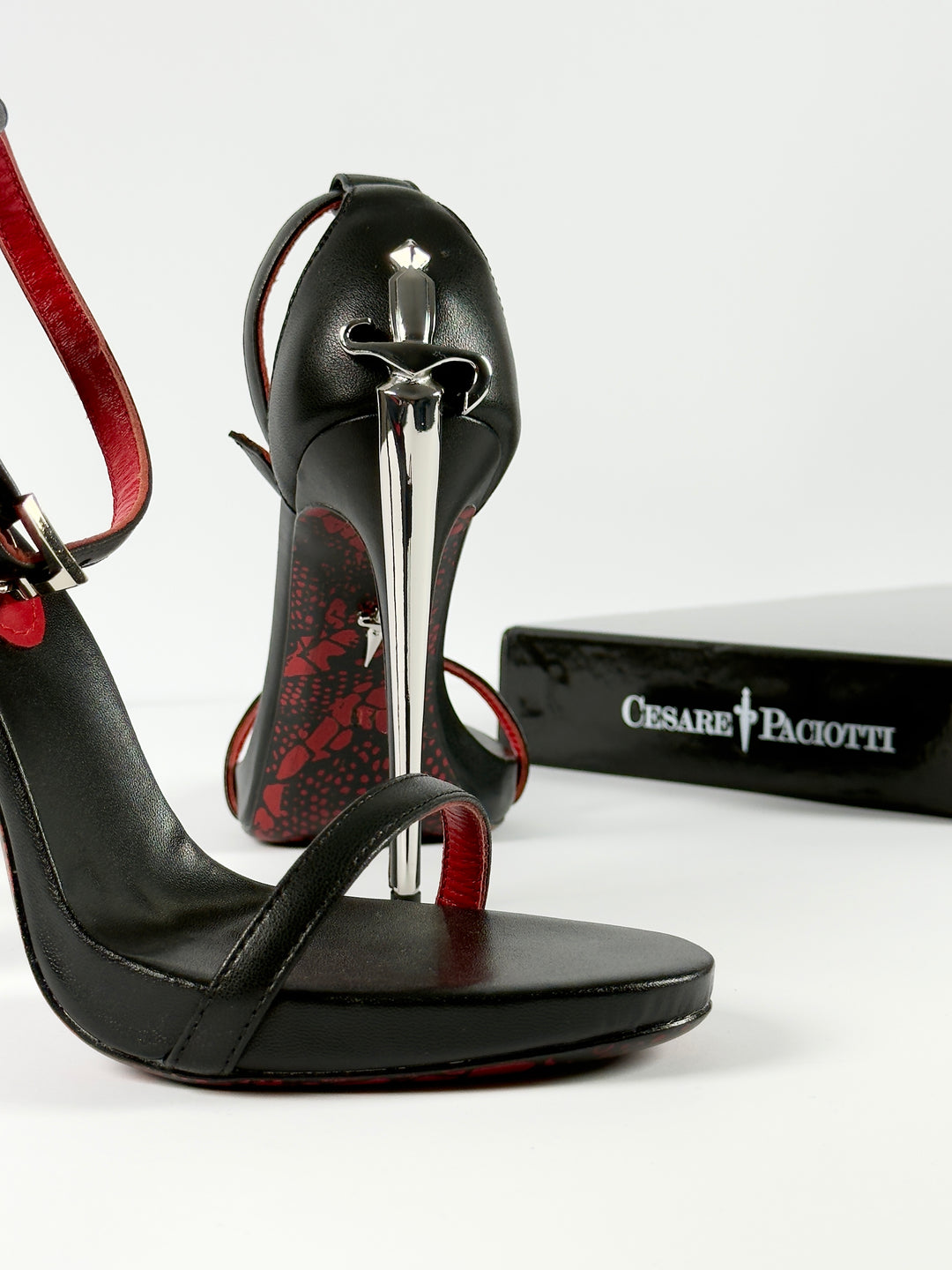 Cesare Paciotti Silver Dagger Heels Opened