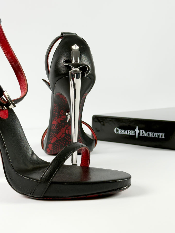 Cesare Paciotti Silver Dagger Heels Opened