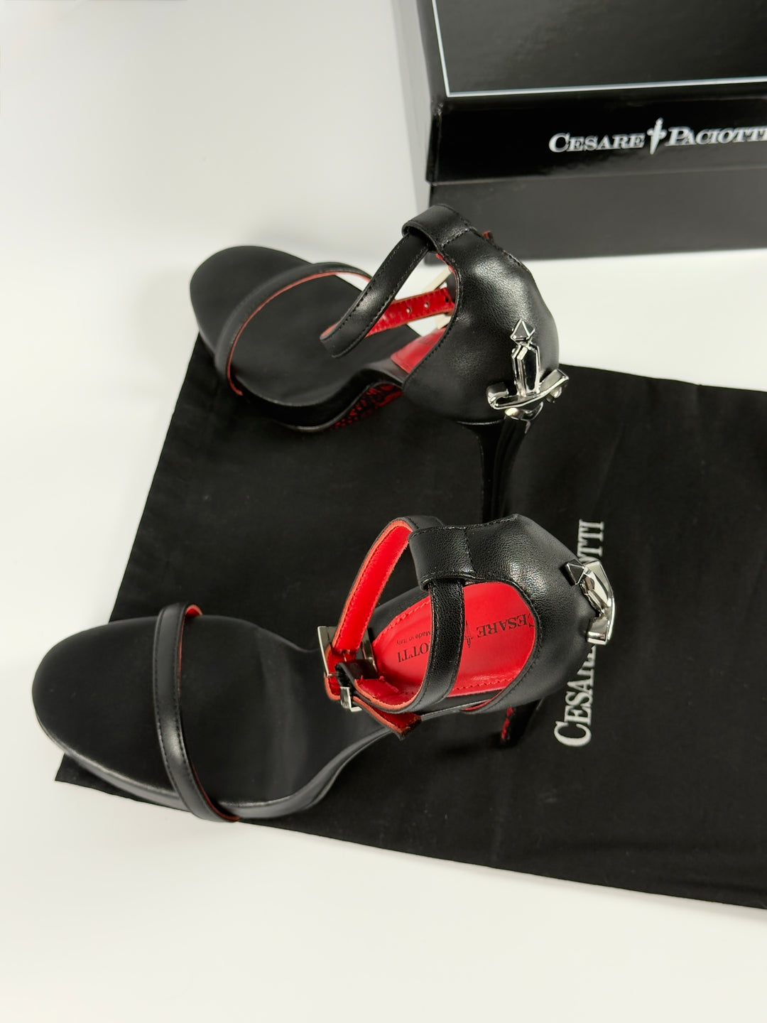 Cesare Paciotti Silver Dagger Heels Opened