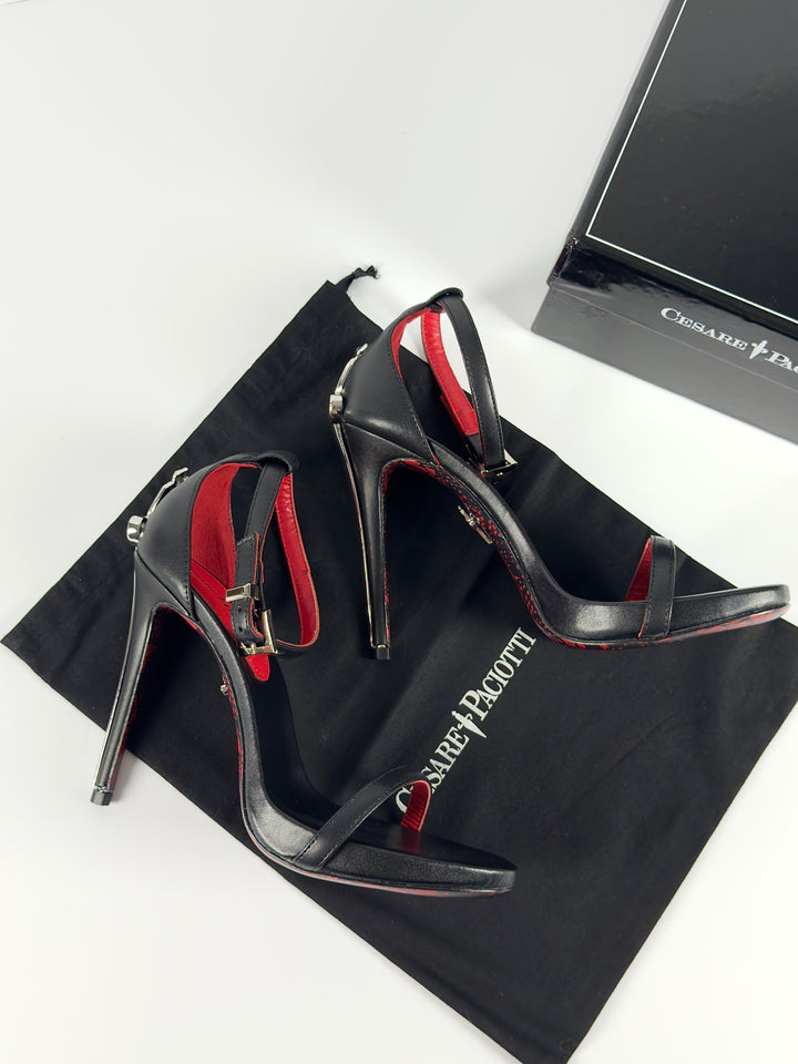 Cesare Paciotti Silver Dagger Heels Opened