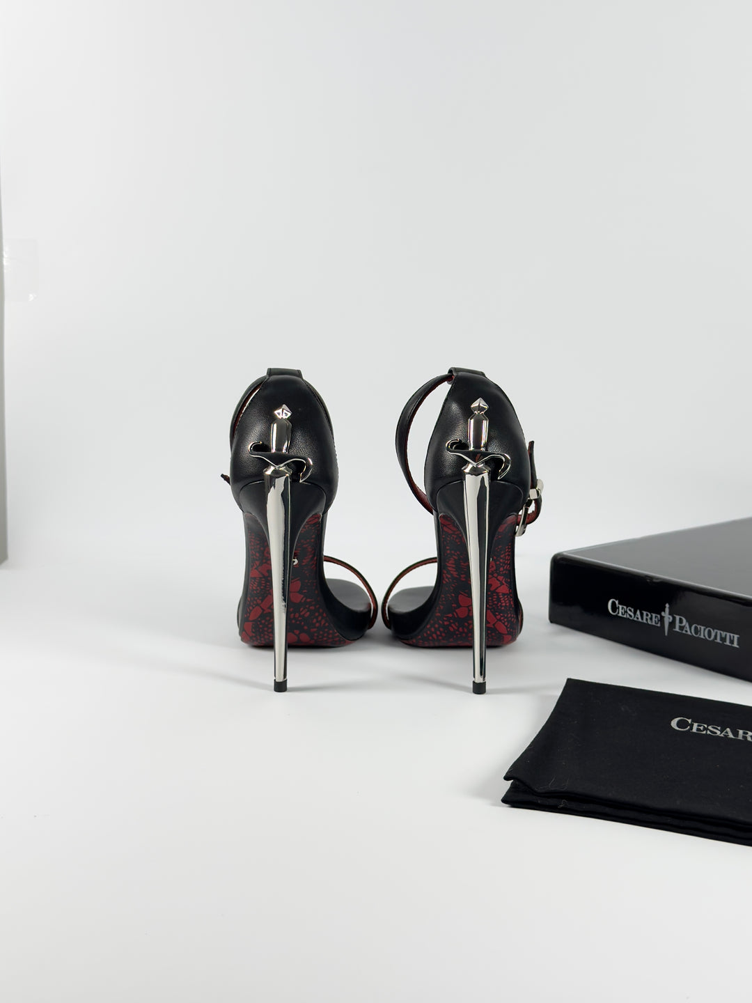 Cesare Paciotti Silver Dagger Heels Opened