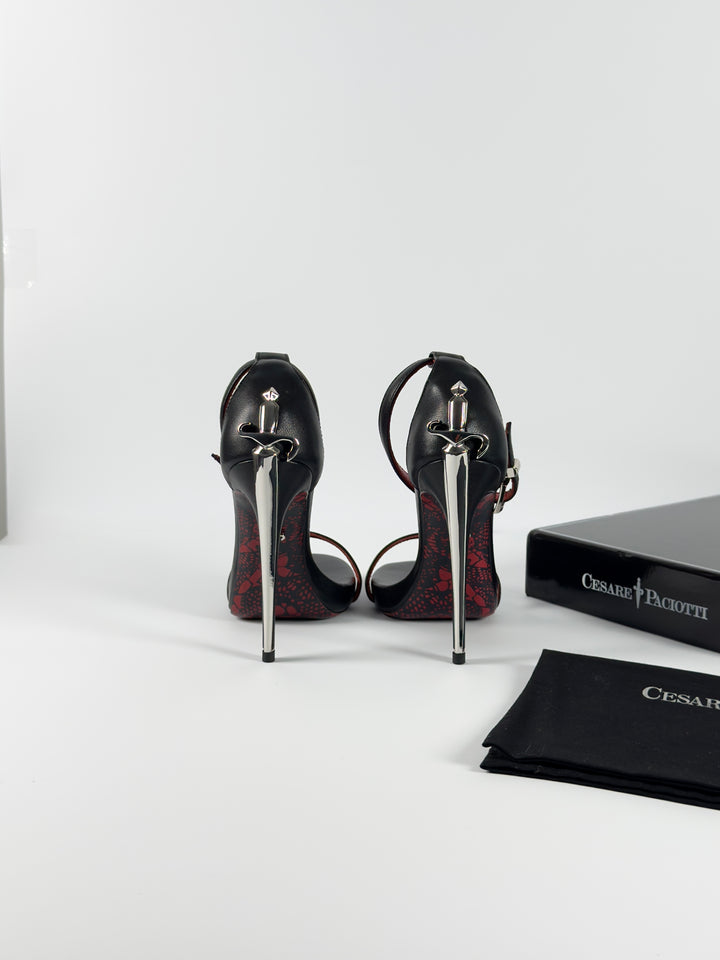 Cesare Paciotti Silver Dagger Heels Opened