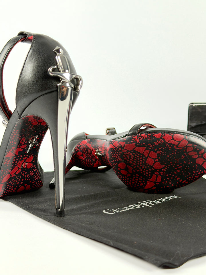 Cesare Paciotti Silver Dagger Heels Opened