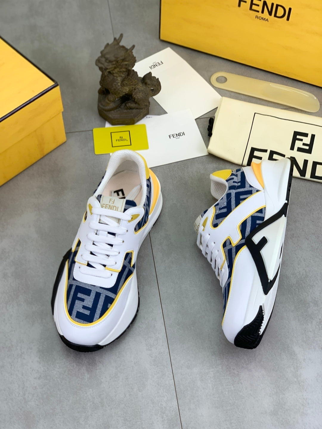 Fendi White/Yellow Sneakers