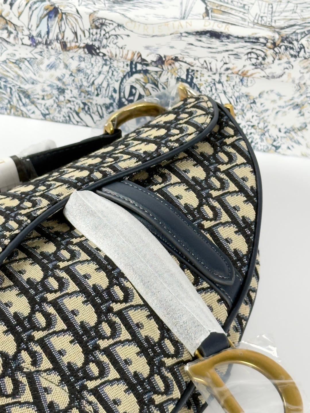 Saddle Bag with Strap Blue Dior Oblique Jacquard