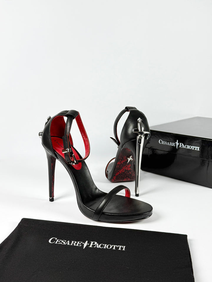 Cesare Paciotti Silver Dagger Heels Opened