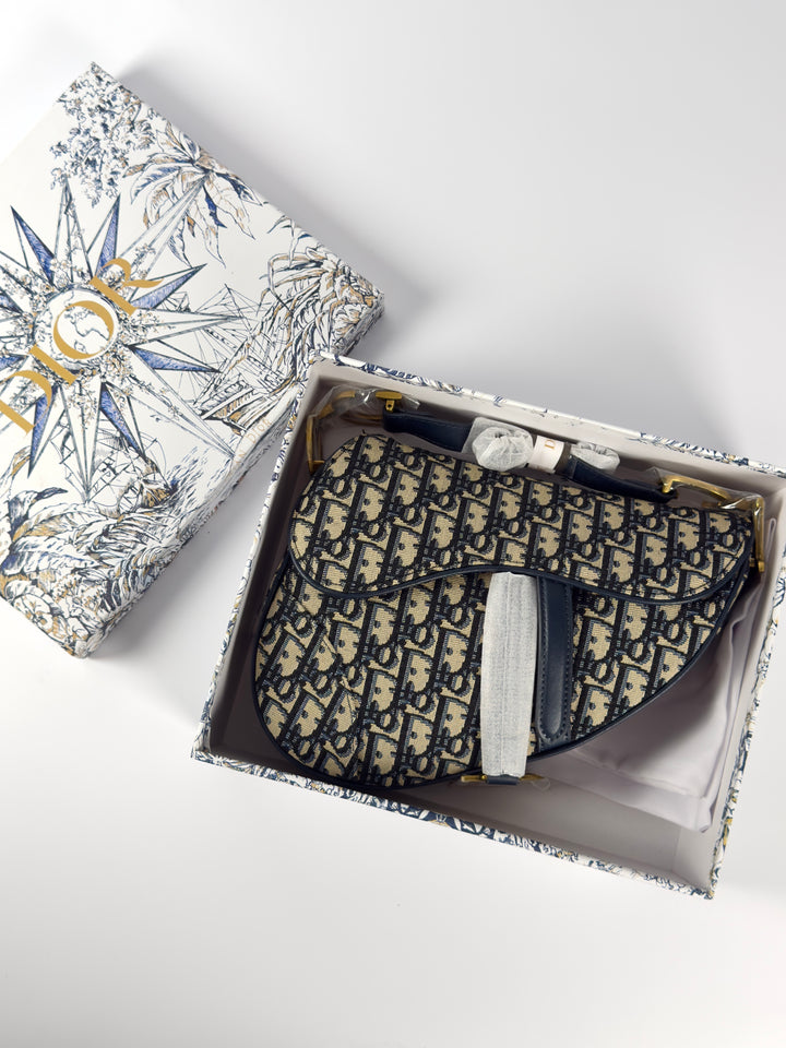 Saddle Bag with Strap Blue Dior Oblique Jacquard