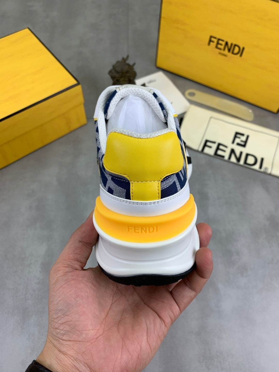 Fendi White/Yellow Sneakers