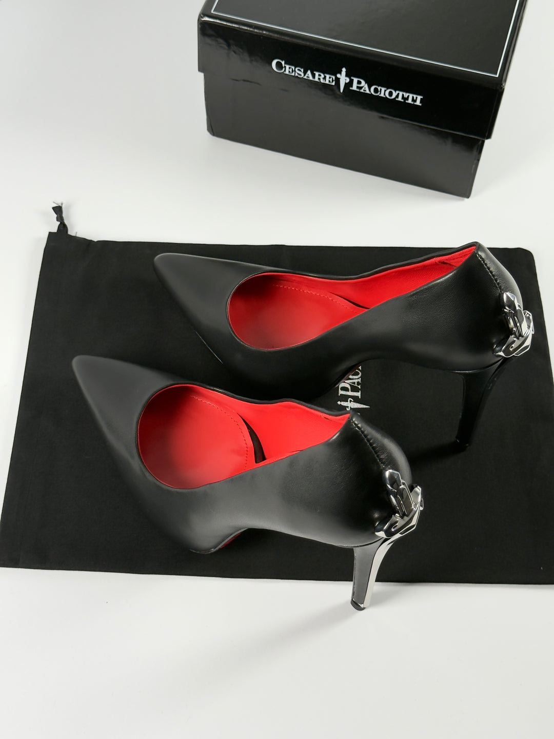 Cesare Paciotti Silver Dagger Heels Closed