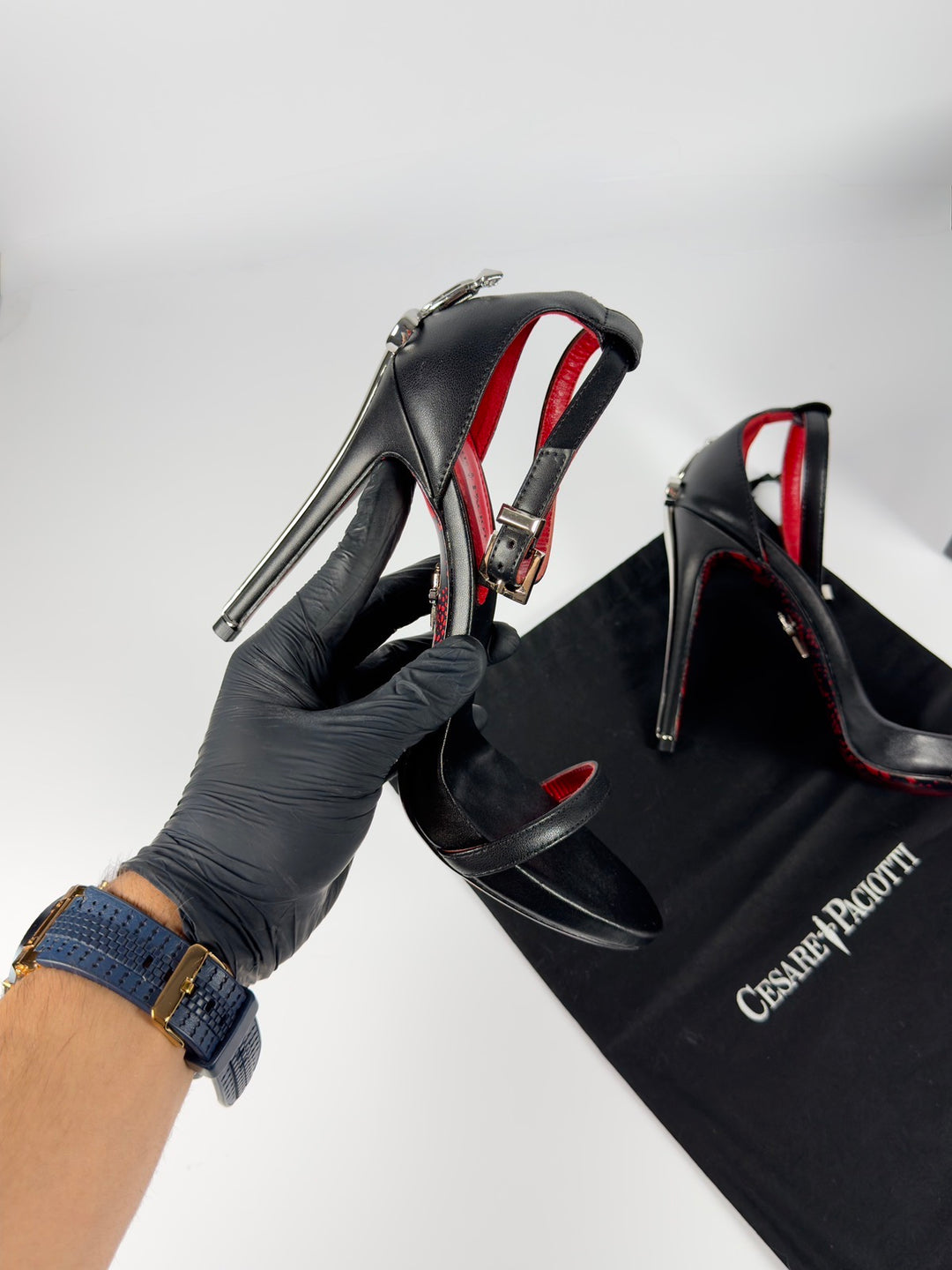 Cesare Paciotti Silver Dagger Heels Opened