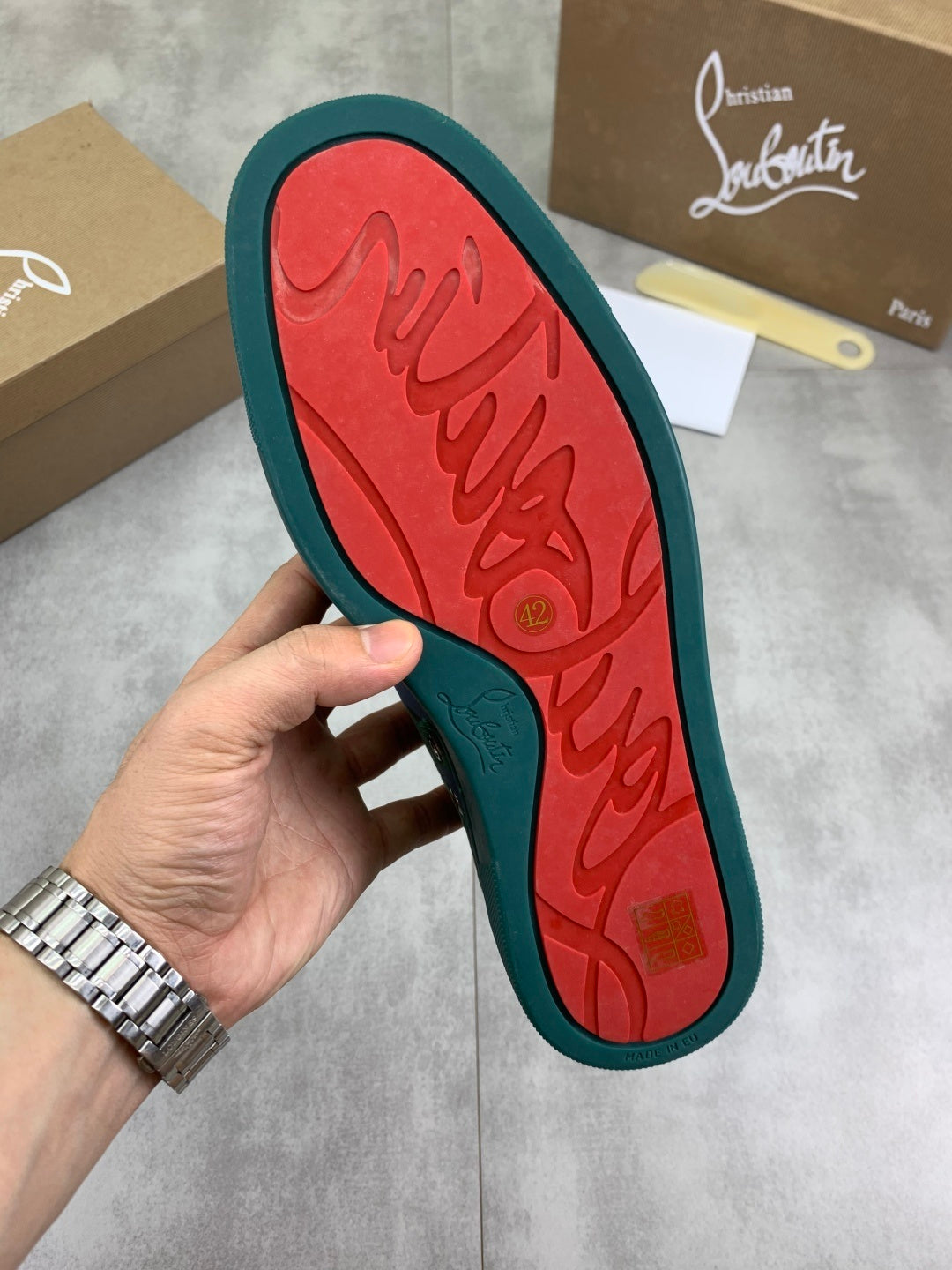 Christian Louboutin Blue & Green Louis Junior Spikes Orlato