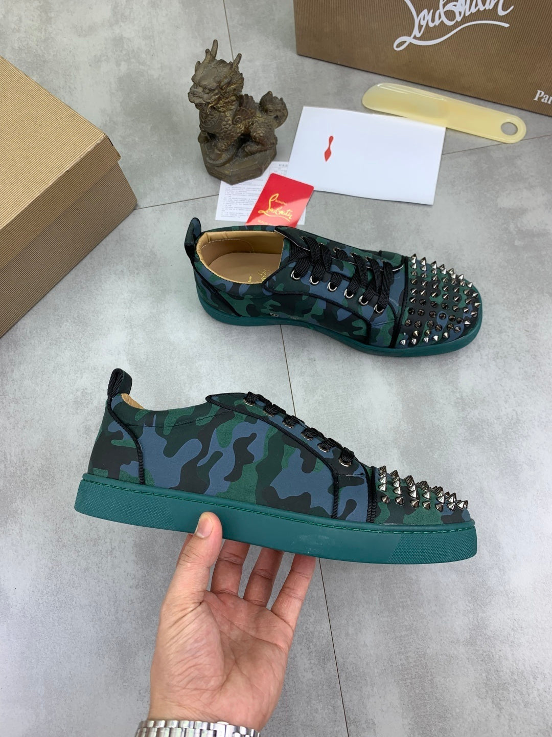 Christian Louboutin Blue & Green Louis Junior Spikes Orlato